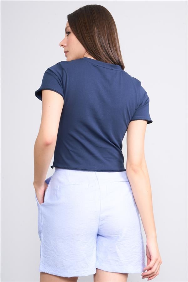 Çetinkaya Fithit 8506 Bayan Bisiklet Yaka 30/1 Likralı Süprem Crop T-shirt Lacivert