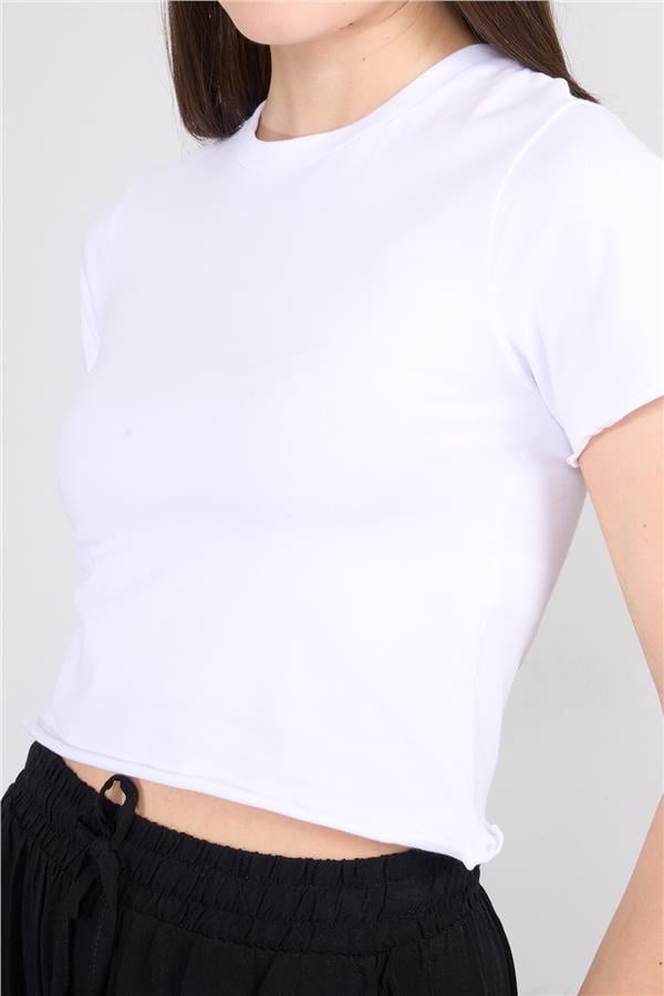 Çetinkaya Fithit 8506 Bayan Bisiklet Yaka 30/1 Likralı Süprem Crop T-shirt Beyaz