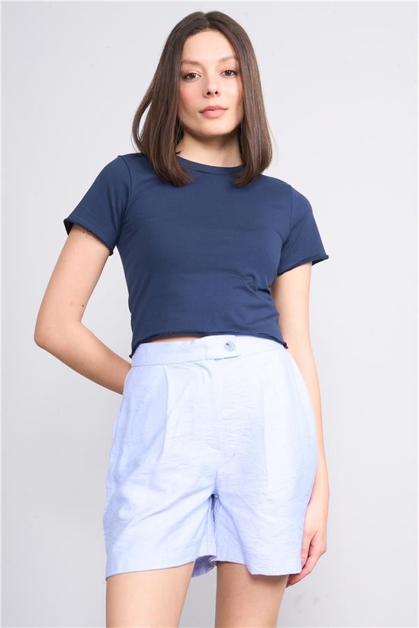 Çetinkaya Fithit 8506 Bayan Bisiklet Yaka 30/1 Likralı Süprem Crop T-shirt Lacivert