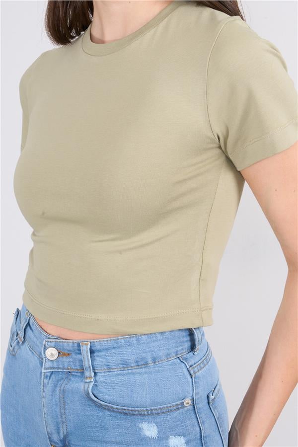 Çetinkaya Fithit 8510 Bayan Bisiklet Yaka 30/1 Likralı Süprem Crop T-shirt Olive