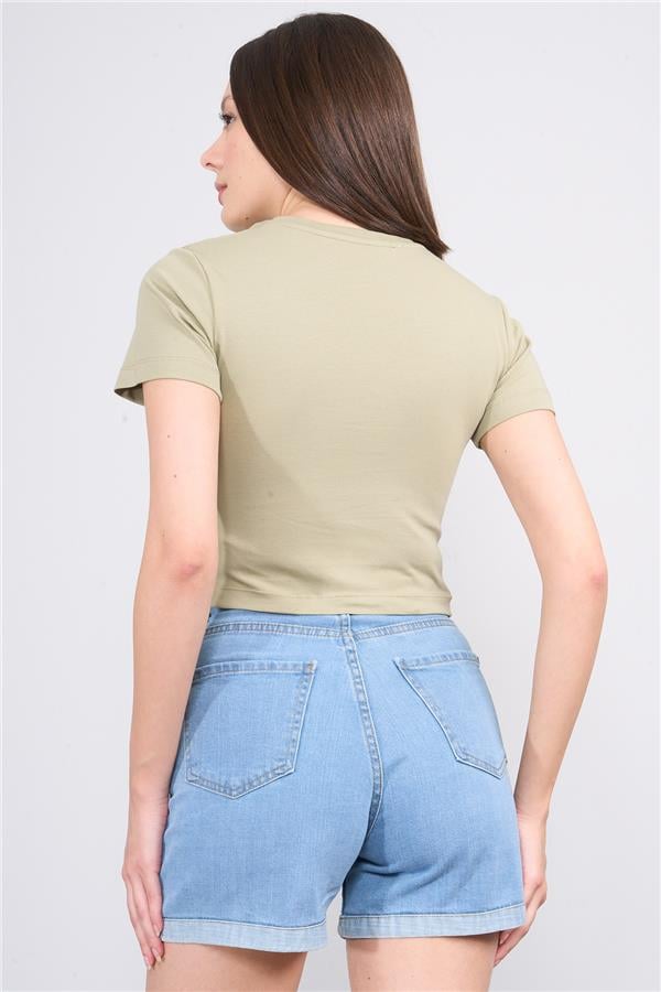Çetinkaya Fithit 8510 Bayan Bisiklet Yaka 30/1 Likralı Süprem Crop T-shirt Olive