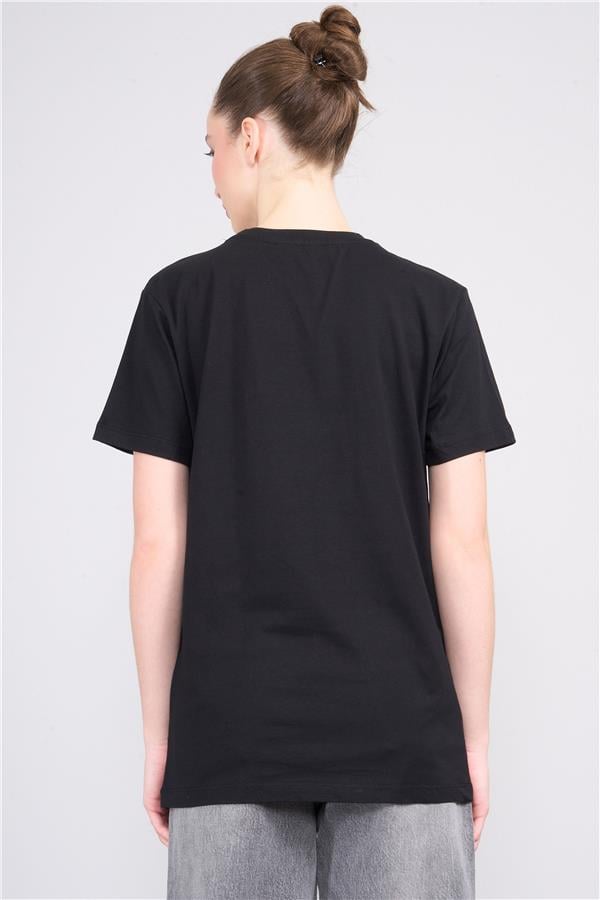 Çetinkaya Fithit 8511 Bayan Bisiklet Yaka 30/1 Penye Baskılı Regular T-shirt Siyah