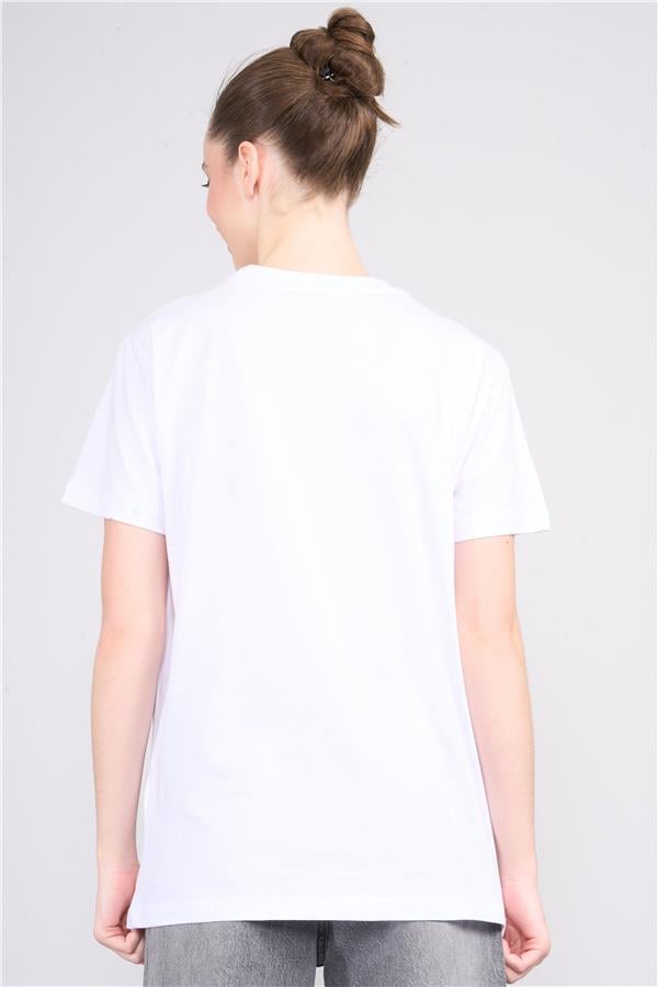 Çetinkaya Fithit 8511 Bayan Bisiklet Yaka 30/1 Penye Baskılı Regular T-shirt Beyaz