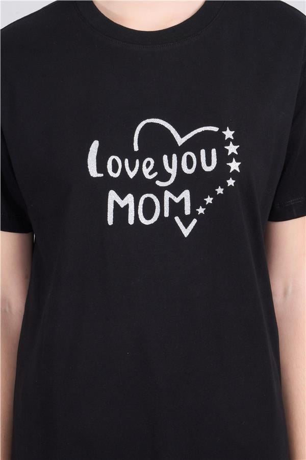 Çetinkaya Fithit 8511 Bayan Bisiklet Yaka 30/1 Penye Baskılı Regular T-shirt Siyah