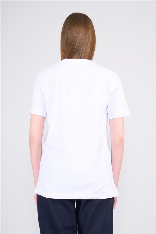 Çetinkaya Fithit 8512 Bayan Bisiklet Yaka 30/1 Penye Baskılı Regular T-shirt Beyaz