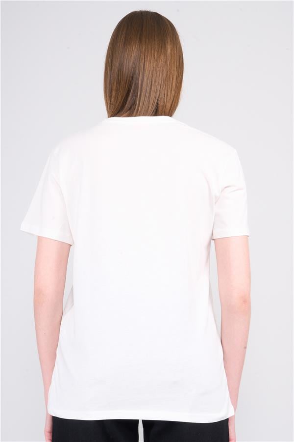 Çetinkaya Fithit 8733  Bayan Bisiklet Yaka Baskılı ıT-shirt Krem