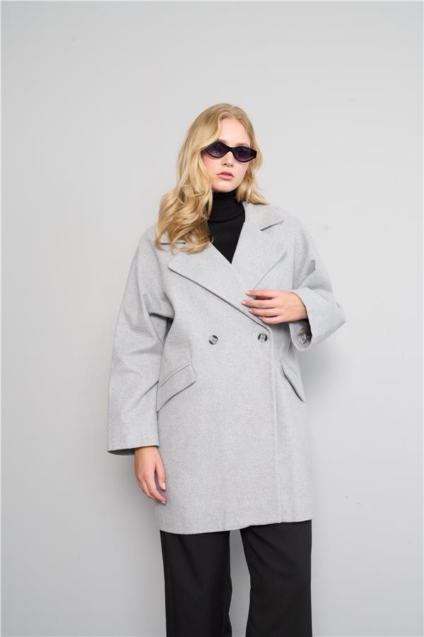 Çetinkaya Fithit 9073 Kadın Erkek Yaka Oversize Kaban Gri