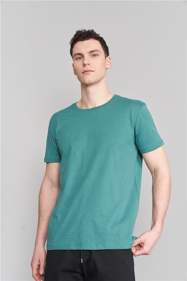 Çetinkaya Mentality 2772 Bisiklet Yaka Penye Slim Fit Koyu Yeşil T-Shirt