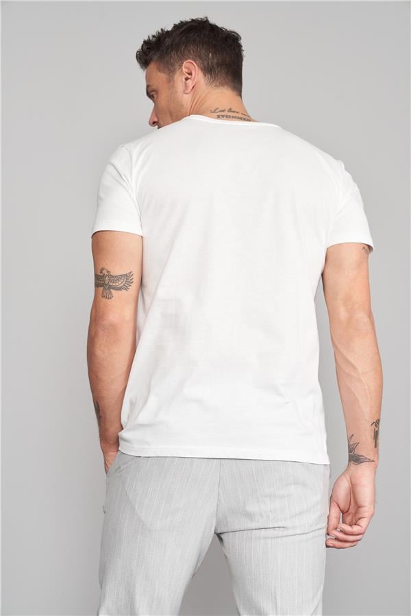 Çetinkaya Mentality 2772 Bisiklet Yaka Penye Slim Fit Krem T-shırt