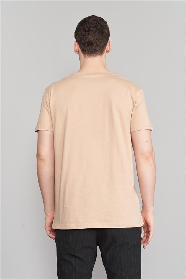 Çetinkaya Mentality 2772 Bisiklet Yaka Penye Slim Fit Camel T-Shirt