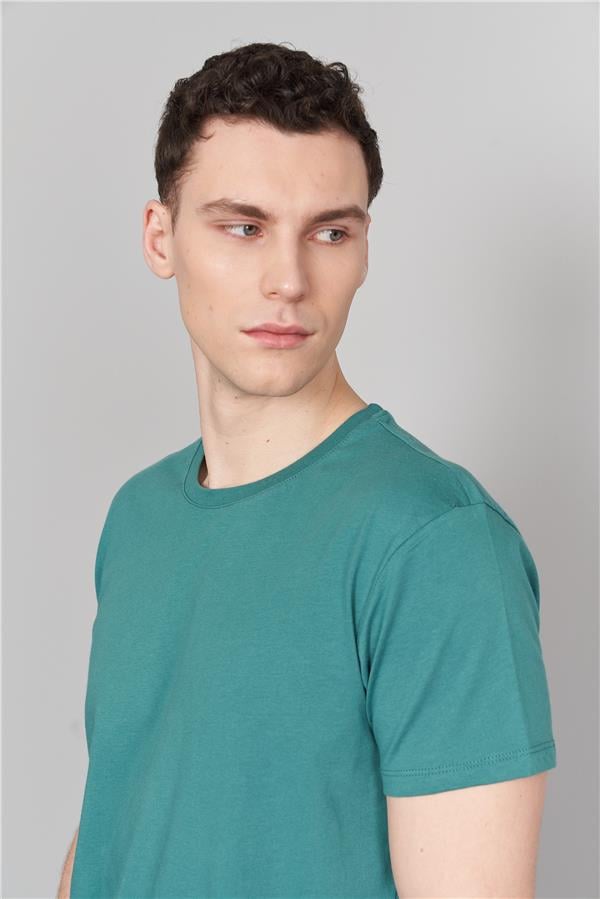 Çetinkaya Mentality 2772 Bisiklet Yaka Penye Slim Fit Koyu Yeşil T-Shirt