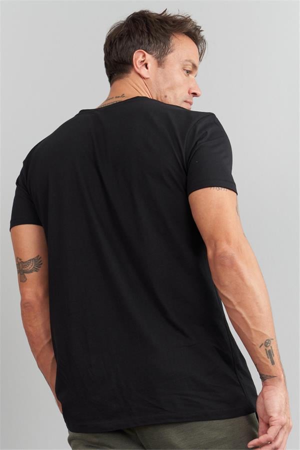 Çetinkaya Mentality 2772 Büyük Beden B Yaka Slim Fit Siyah T-Shirt