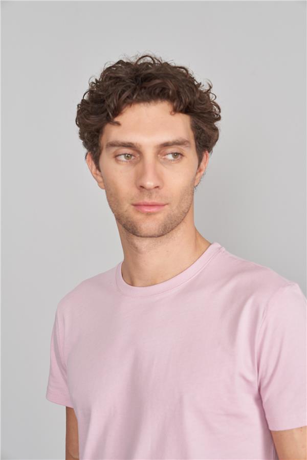 Çetinkaya Mentality 2772 Erkek Bisiklet Yaka T-Shirt Açık Pembe