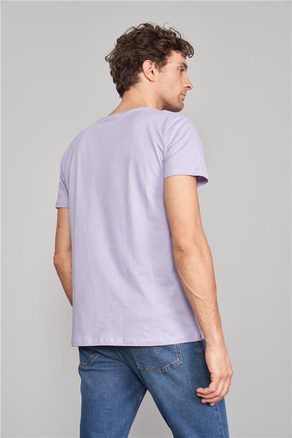 Çetinkaya Mentality 2772 Erkek Bisiklet Yaka Basic T-Shirt Açık Lila