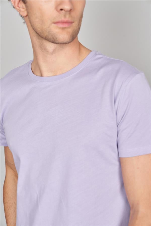 Çetinkaya Mentality 2772 Erkek Bisiklet Yaka Basic T-Shirt Açık Lila