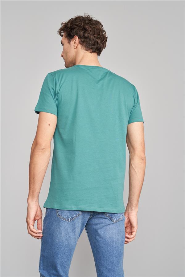 Çetinkaya Mentality 2772 Erkek V Yaka Basic T-Shirt Koyu Yeşil %100 Pamuk