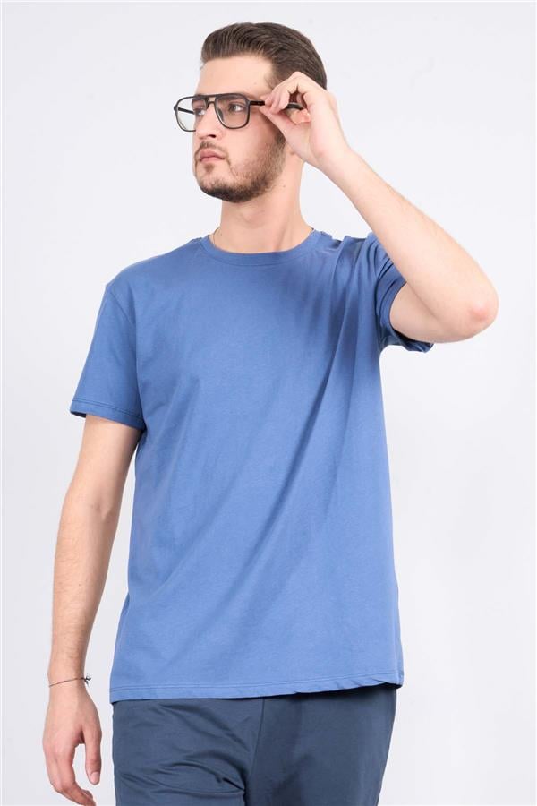 Çetinkaya Mentality 2772B Bisiklet Yaka Süprem Slim Fit İndigo T-shirt