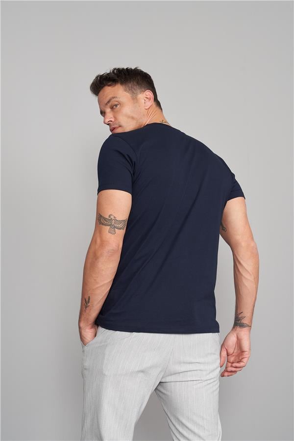 Çetinkaya Mentality 2772B Bisiklet Yaka Basic Lacivert T-Shirt