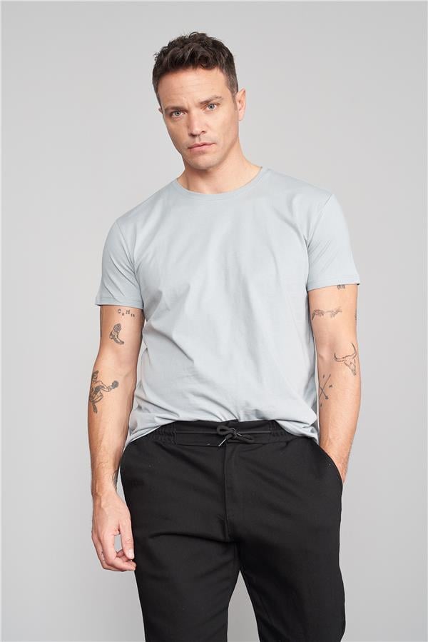 Çetinkaya Mentality 2772B Bisiklet Yaka Basic T-Shirt Açık Gri