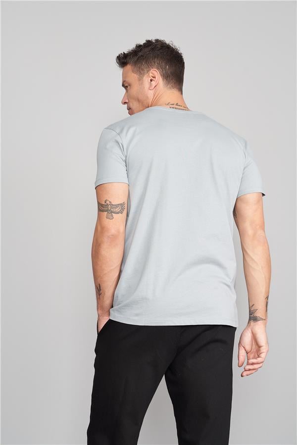 Çetinkaya Mentality 2772B Bisiklet Yaka Basic T-Shirt Açık Gri