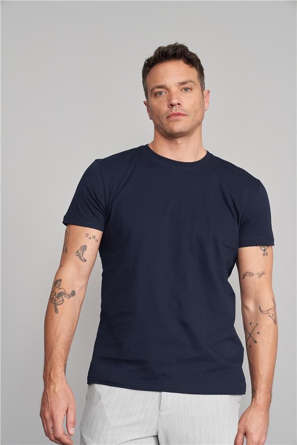 Çetinkaya Mentality 2772B Bisiklet Yaka Basic Lacivert T-Shirt
