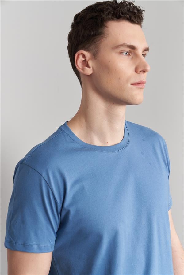 Çetinkaya Mentality 2772B -I Bisiklet Yaka Basic T-Shirt Açık İndigo