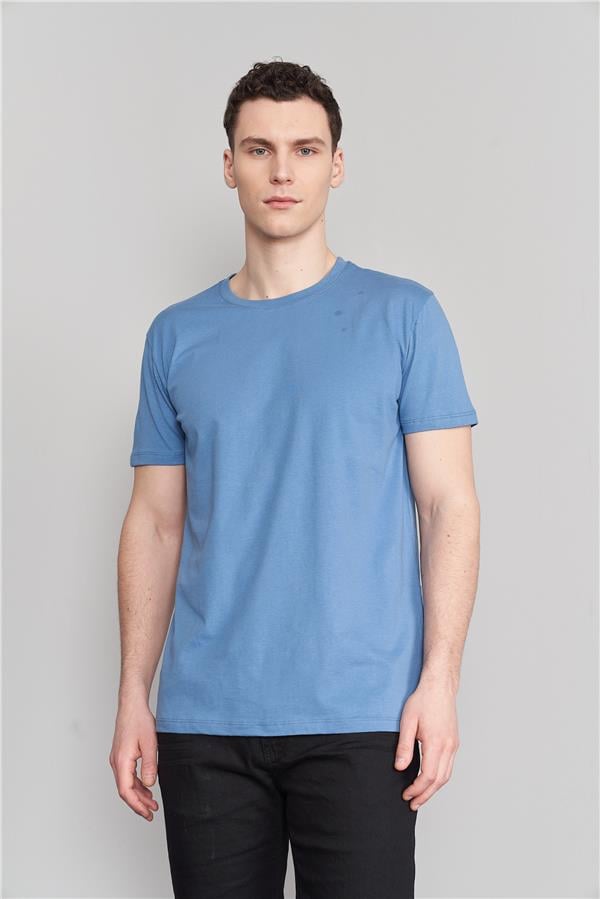 Çetinkaya Mentality 2772B -I Bisiklet Yaka Basic T-Shirt Açık İndigo