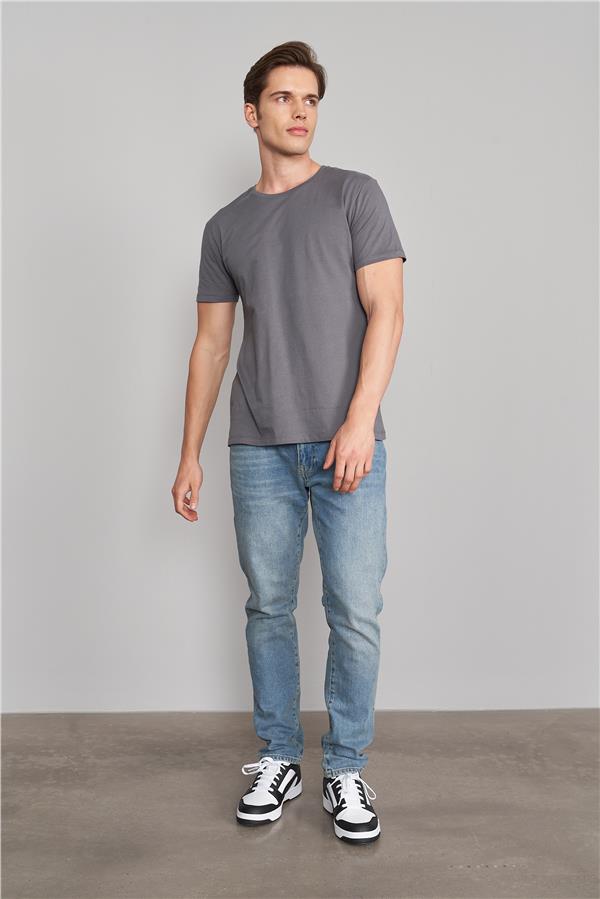 Çetinkaya Mentality 2772B -S Bisiklet Yaka Basic T-Shirt Koyu Gri