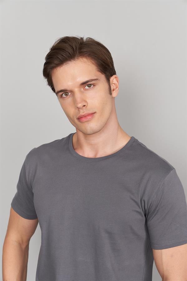 Çetinkaya Mentality 2772Büyük Beden -S Bisiklet Yaka Açık Basic T-Shirt Koyu Gri