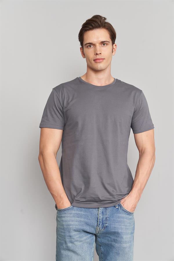 Çetinkaya Mentality 2772Büyük Beden -S Bisiklet Yaka Açık Basic T-Shirt Koyu Gri