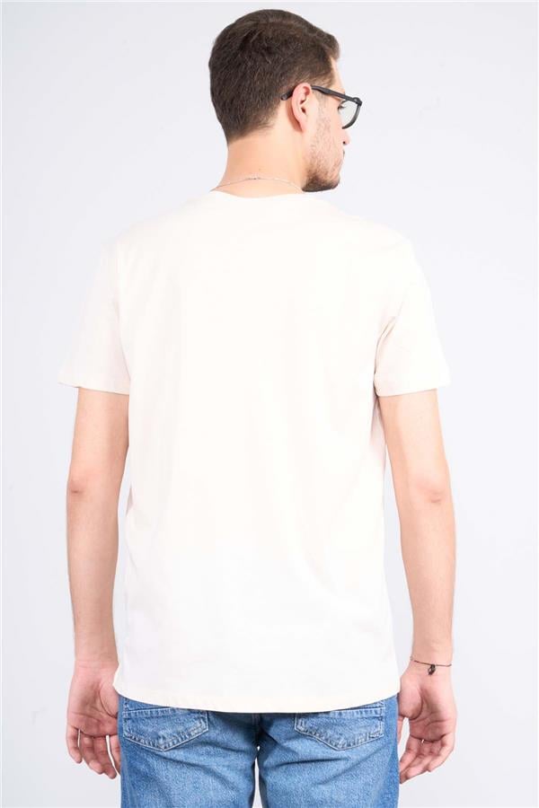 Çetinkaya Mentality 2772V -S V Yaka Basic T-Shirt Koyu Krem