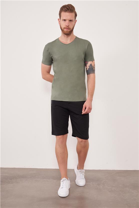 Çetinkaya Mentality 2772V V Yaka Açık Basic Haki T-Shirt