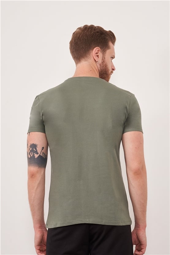 Çetinkaya Mentality 2772V V Yaka Açık Basic Haki T-Shirt