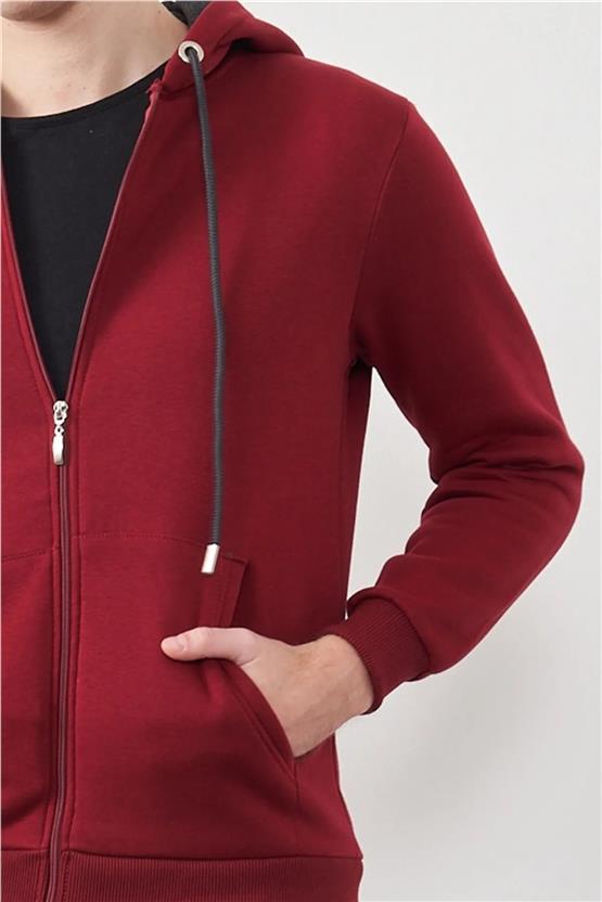 Çetinkaya Mentality 3034 Erkek Bordo Fermuarlı Sweatshirt