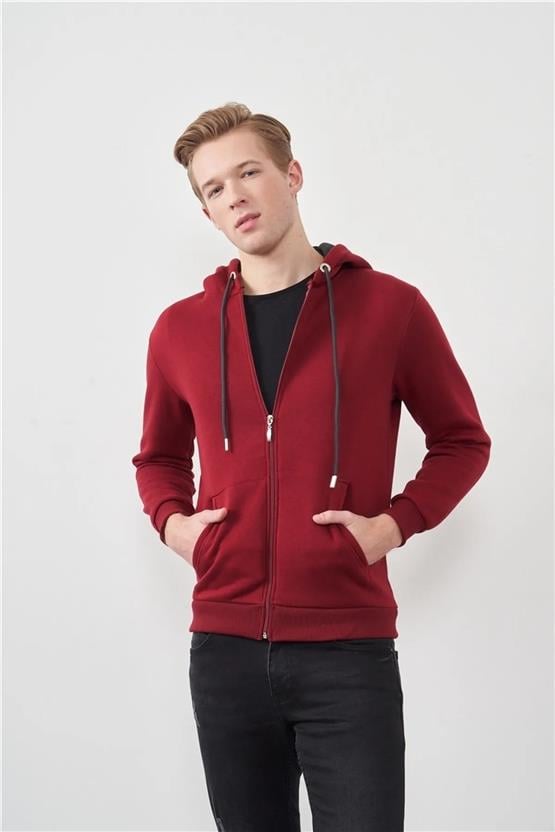 Çetinkaya Mentality 3034 Erkek Bordo Fermuarlı Sweatshirt