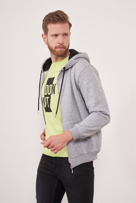 Çetinkaya Mentality 3034 Rahat Kalıp Gri Melanj Fermuarlı Sweatshirt