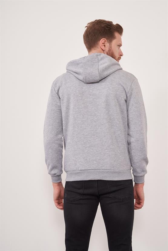 Çetinkaya Mentality 3034 Rahat Kalıp Gri Melanj Fermuarlı Sweatshirt