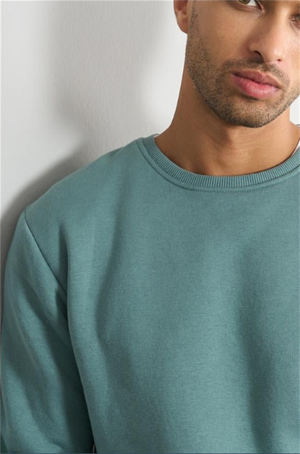 Çetinkaya Mentality 3036 3 İp Bisiklet Yaka MaviYeşil Sweatshirt