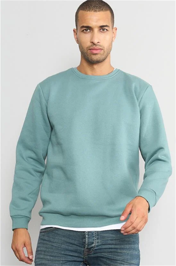 Çetinkaya Mentality 3036 3 İp Bisiklet Yaka MaviYeşil Sweatshirt