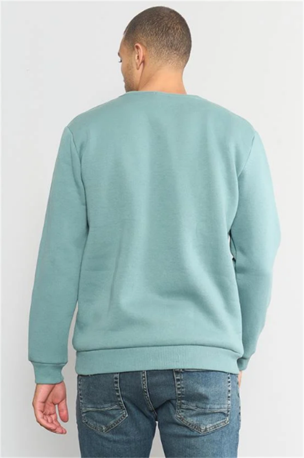 Çetinkaya Mentality 3036 3 İp Bisiklet Yaka MaviYeşil Sweatshirt