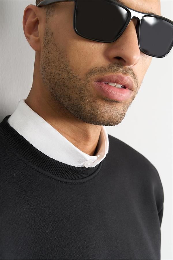 Çetinkaya Mentality 3036 3 İp Bisiklet Yaka Siyah Sweatshirt