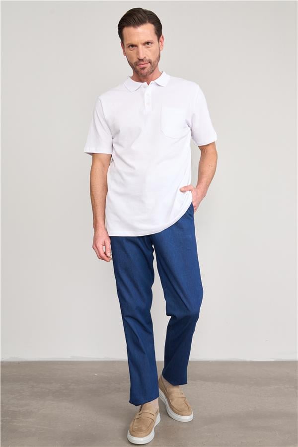 Çetinkaya Mentality 3140 Polo Yaka Penye Pike Cepli Regular T-Shirt Beyaz