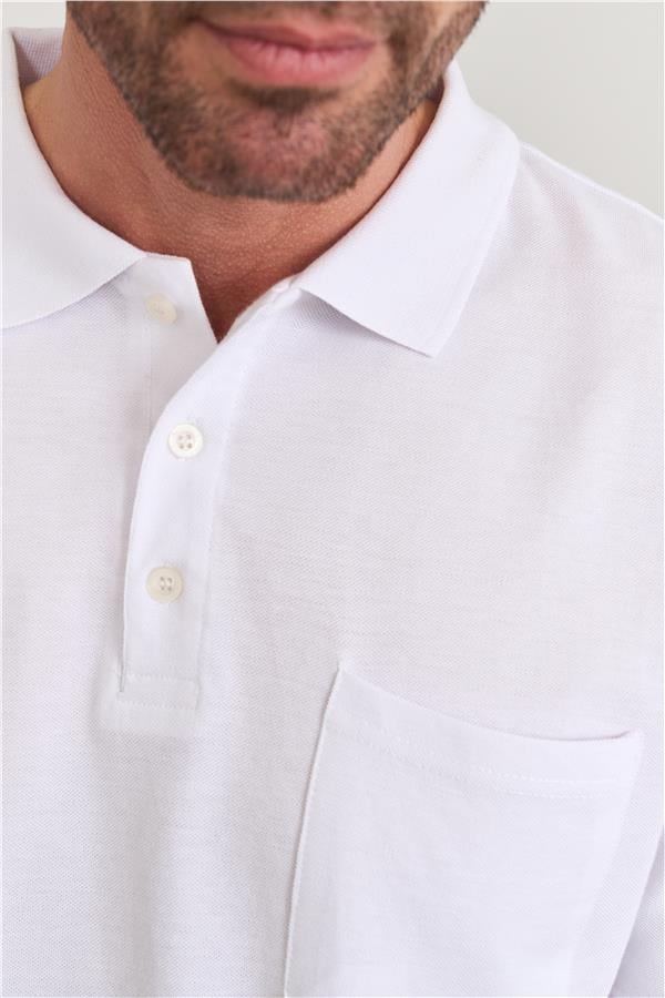 Çetinkaya Mentality 3140 Polo Yaka Penye Pike Cepli Regular T-Shirt Beyaz