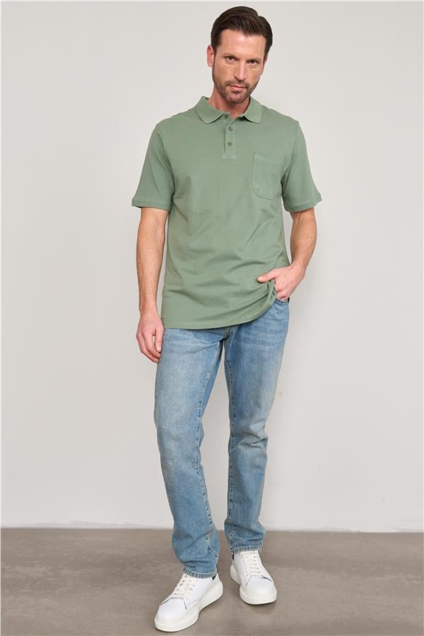 Çetinkaya Mentality 3140 Polo Yaka Penye Pike Cepli Regular T-Shirt Haki