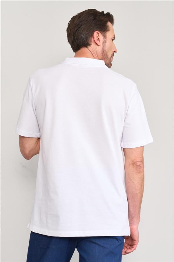 Çetinkaya Mentality 3140 Polo Yaka Penye Pike Cepli Regular T-Shirt Beyaz