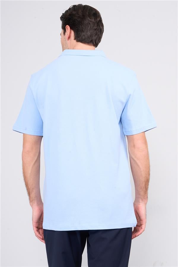 Çetinkaya Mentality 3140 Polo Yaka Penye Pike Cepli Regular T-Shirt Bebe Mavi