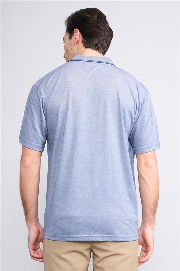 Çetinkaya Mentality 3372 Erkek Cepli Polo Yaka Regular İndigo-Beyaz T-Shirt