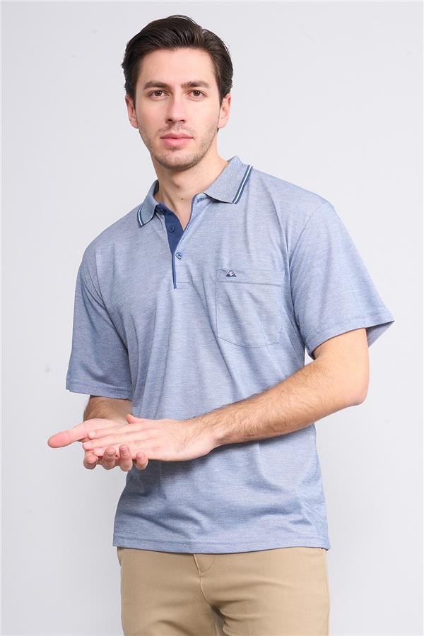 Çetinkaya Mentality 3372 Erkek Cepli Polo Yaka Regular İndigo-Beyaz T-Shirt