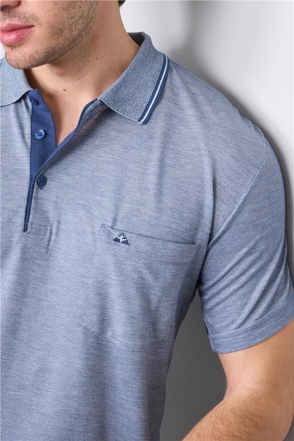 Çetinkaya Mentality 3372 Erkek Cepli Polo Yaka Regular İndigo-Beyaz T-Shirt