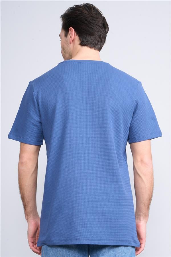 Çetinkaya Mentality 3394 Erkek Bisiklet Yaka Regular Waffle T-Shirt İndigo
